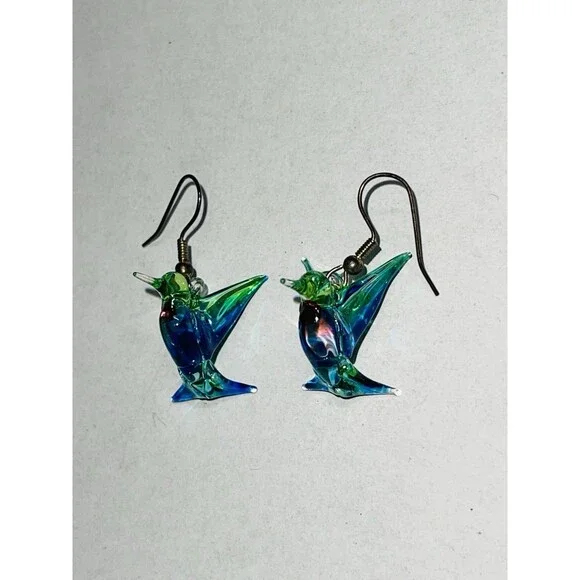 Artisan Glass Hummingbird Earrings Fishhook Back - Picture 5 of 9